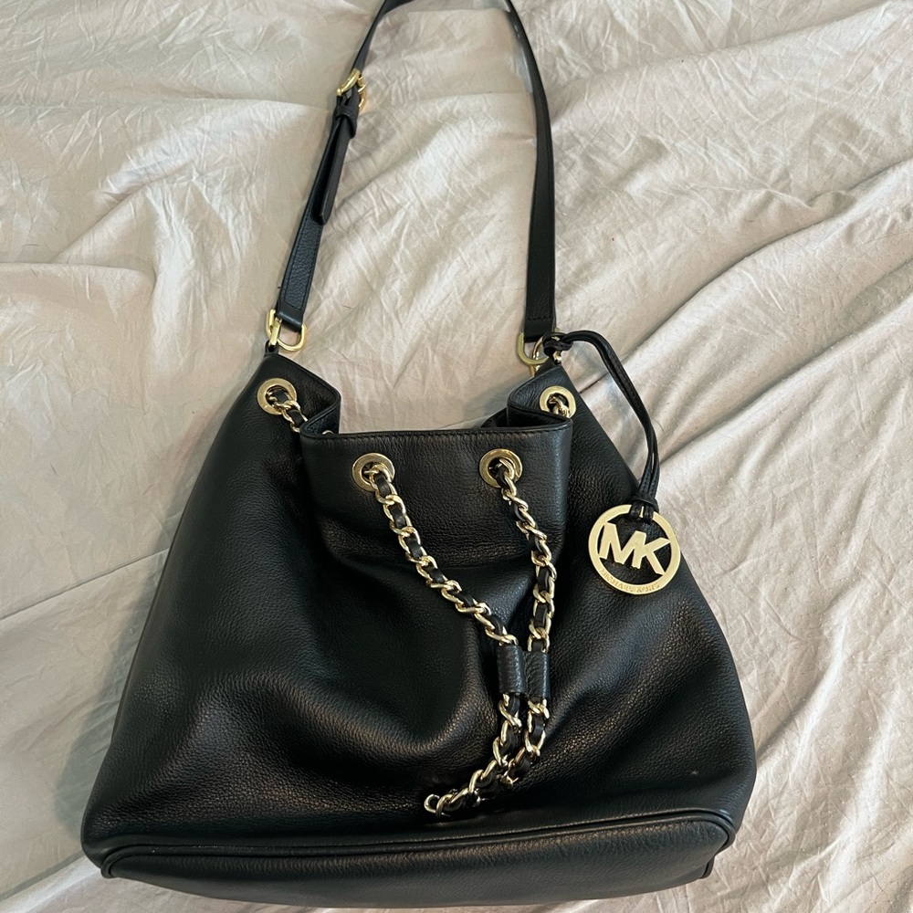 Michael Kors Black Shoulder Bag with Gold Accents